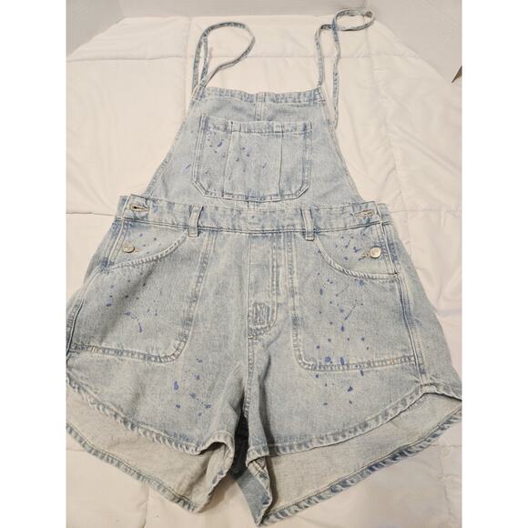 Free People We The Free Dye Denim Shortalls Sz S Ziggy Short Overalls Cotton - Picture 2 of 8